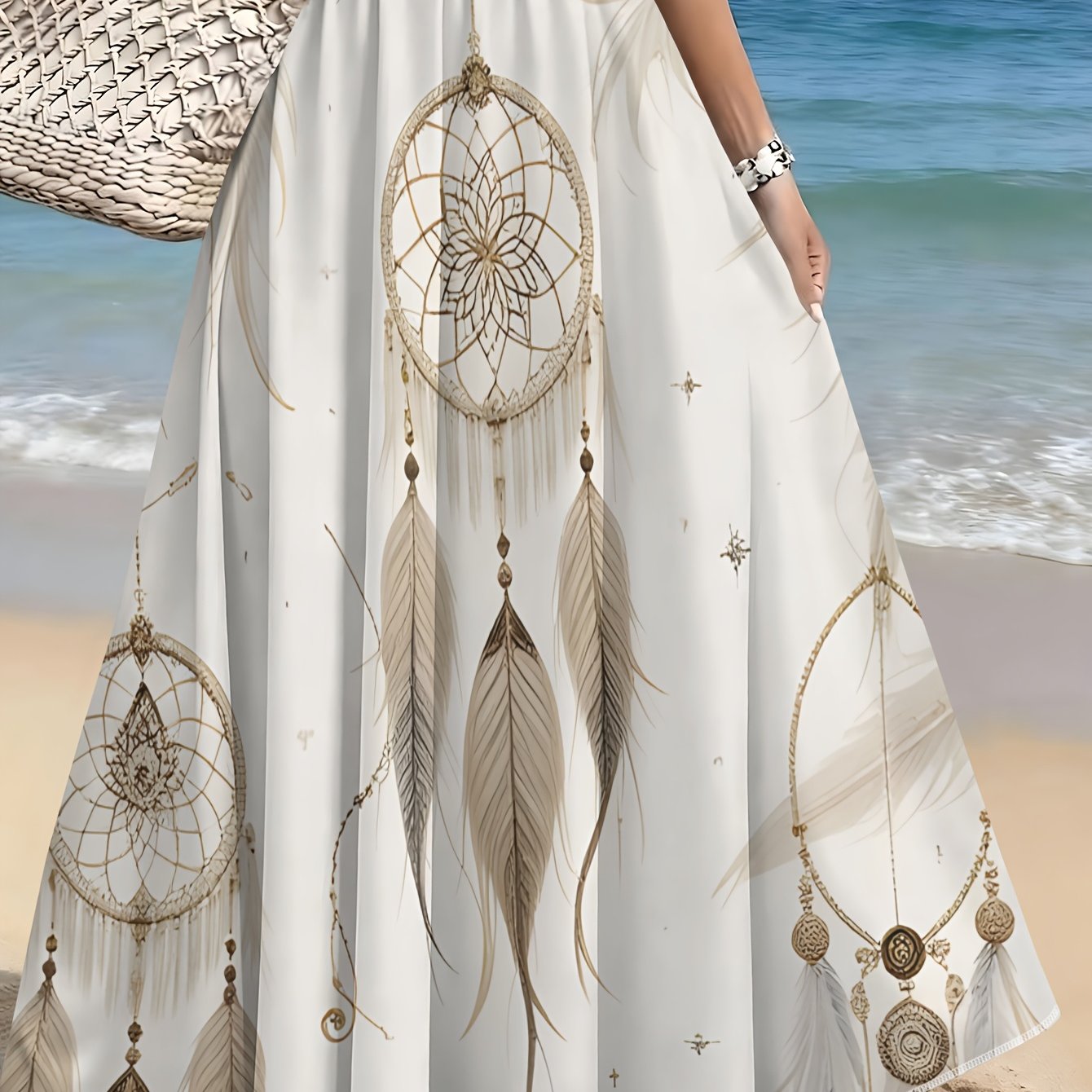 TEMU Women's Dreamcatcher And Elegant Pattern Printed Skirt, Spring/summer Beach Loose A-line Casual Long Skirt