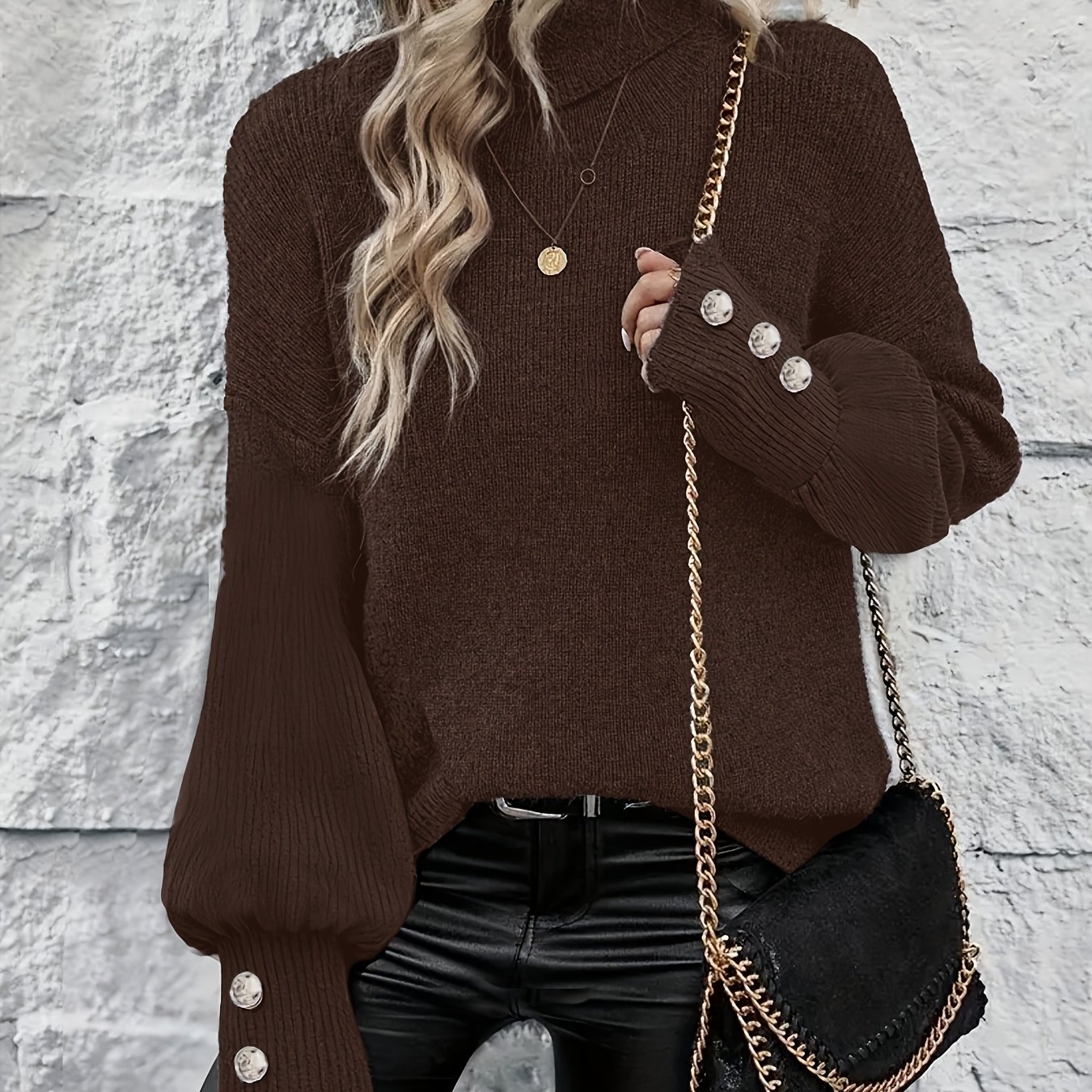 E-shop Herbst/Winter Damen modischer eleganter Pullover mit Stehkragen Nieten