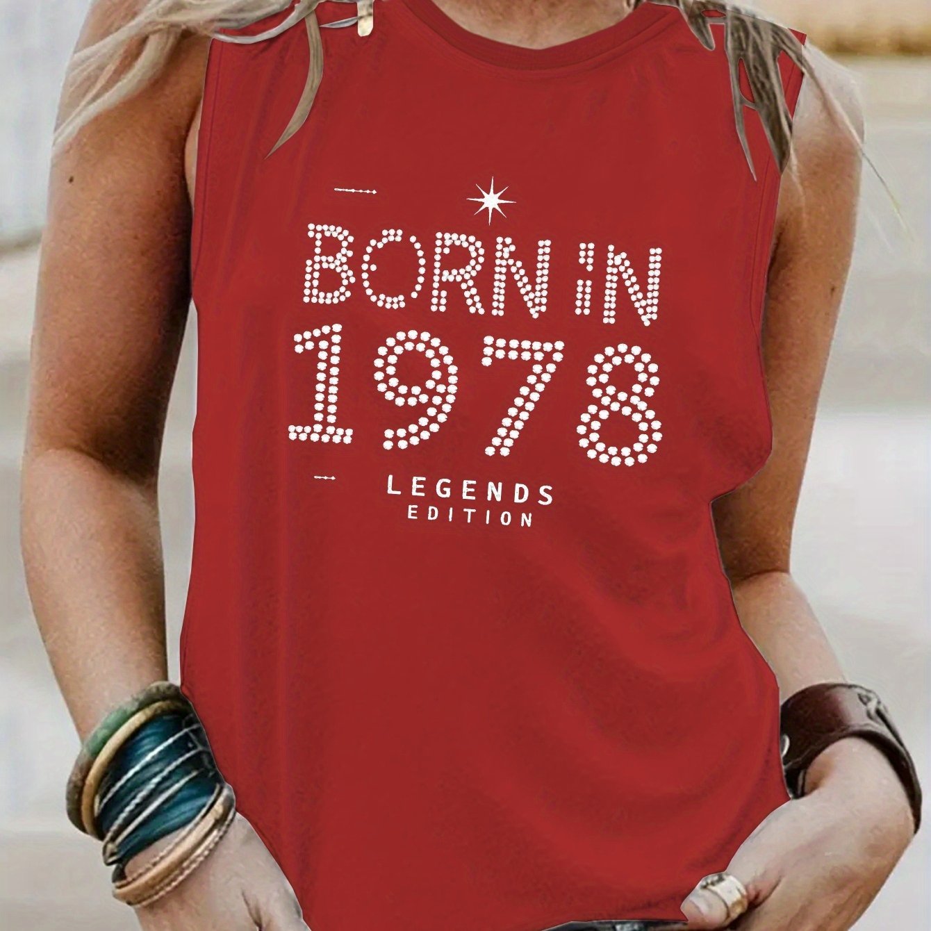 TEMU Women's Vest With Rhinestone Text Stating 'born In 1978'