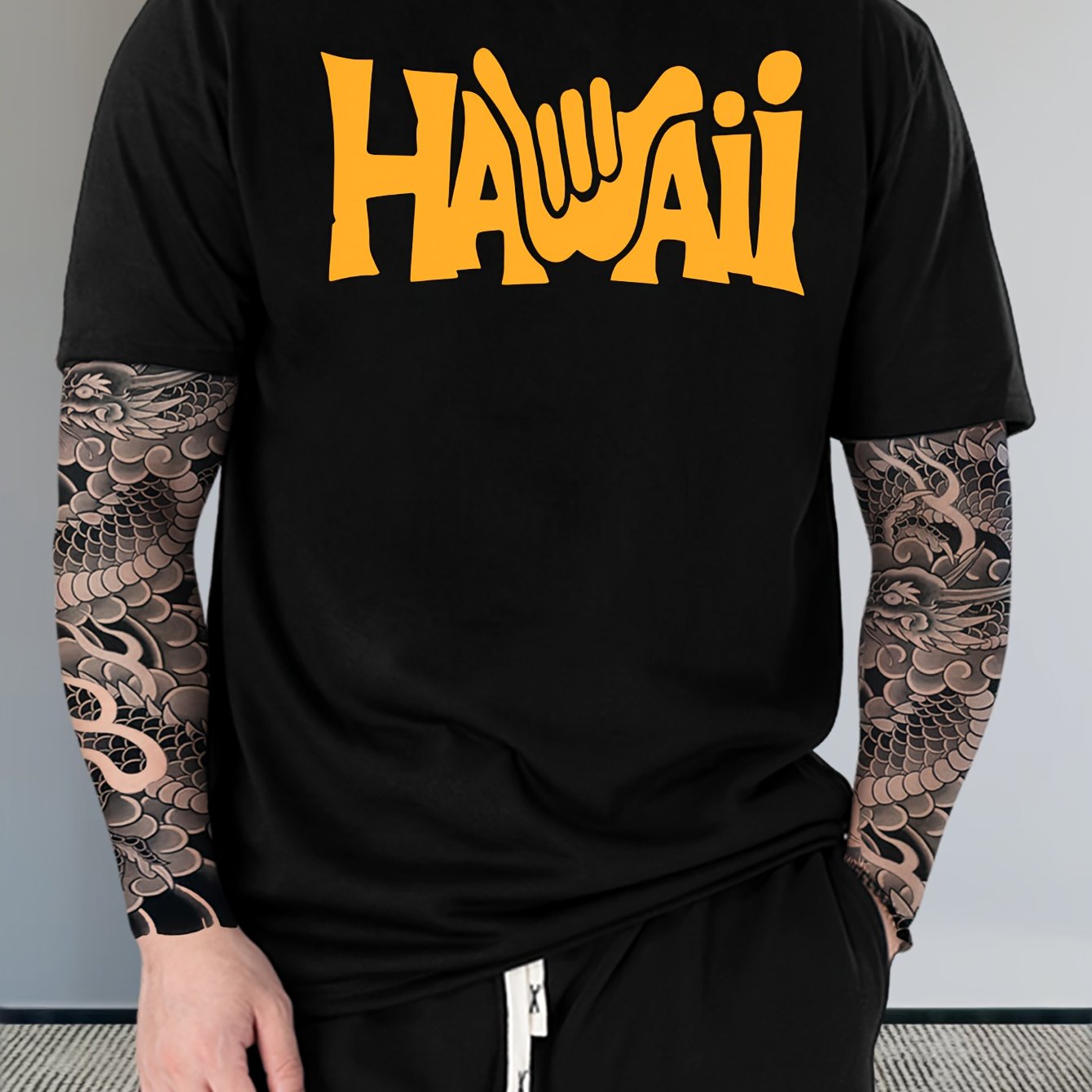 TEMU Men's Casual Round Neck Short Sleeve T-shirt With Creative Hawaii Print, Versatile Everyday Wear