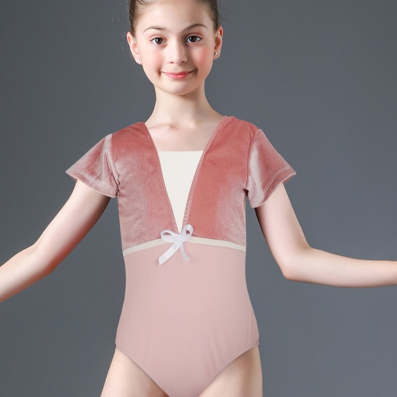 Girls Comfy Splicing Short Sleeve Dance Leotard Gymnastics - Temu