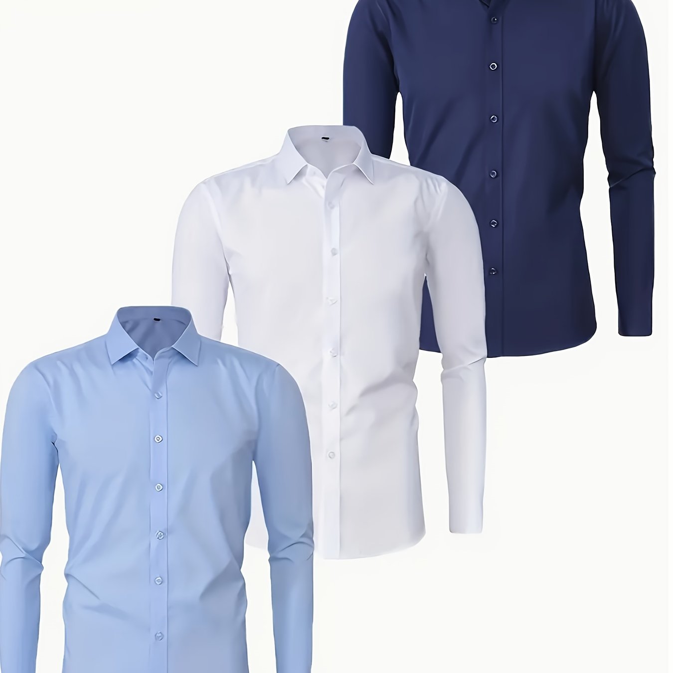 TEMU 3 pezzi Camicie Cargo Elasticizzate da Multicolore, Casual Business Versatili Lavabili Micro-Elastiche a Maniche Lunghe