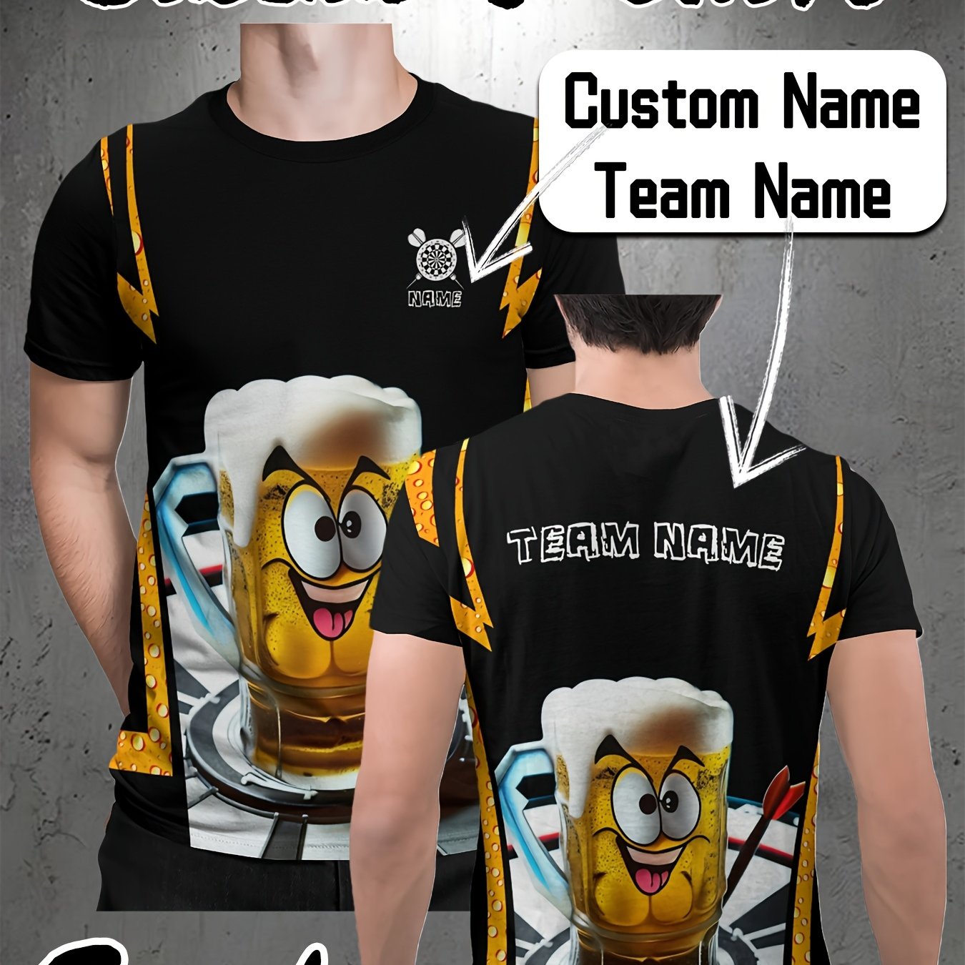TEMU T-shirt casual da con stampa a tema e birra, testo personalizzabile su entrambi i lati, vestibilit� regolare, lavabile in lavatrice, adatta per