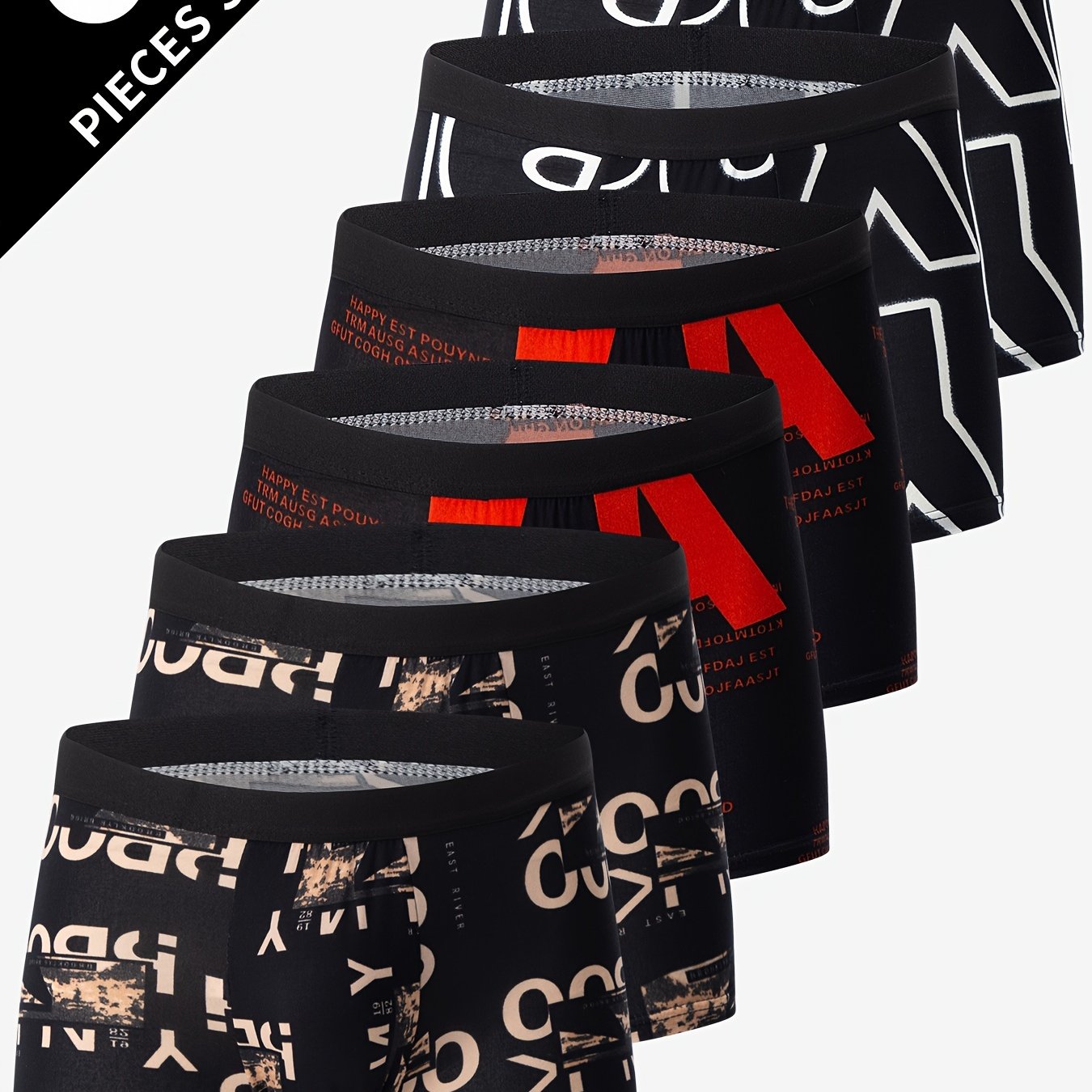 TEMU 6 Pcs Men's Stylish Contrast Color Letter Print Boxer Briefs, Comfy & Classic Underwear Set For Daily Wear, As Gift