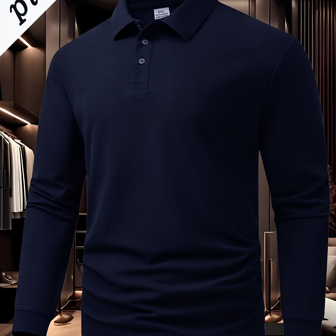 TEMU Fashionable Casual Long-sleeve Shirt For Plus-size Men, Sold As A Single Piece, Suitable For Outdoor Golf, Solid Color Without Prints, Versatile