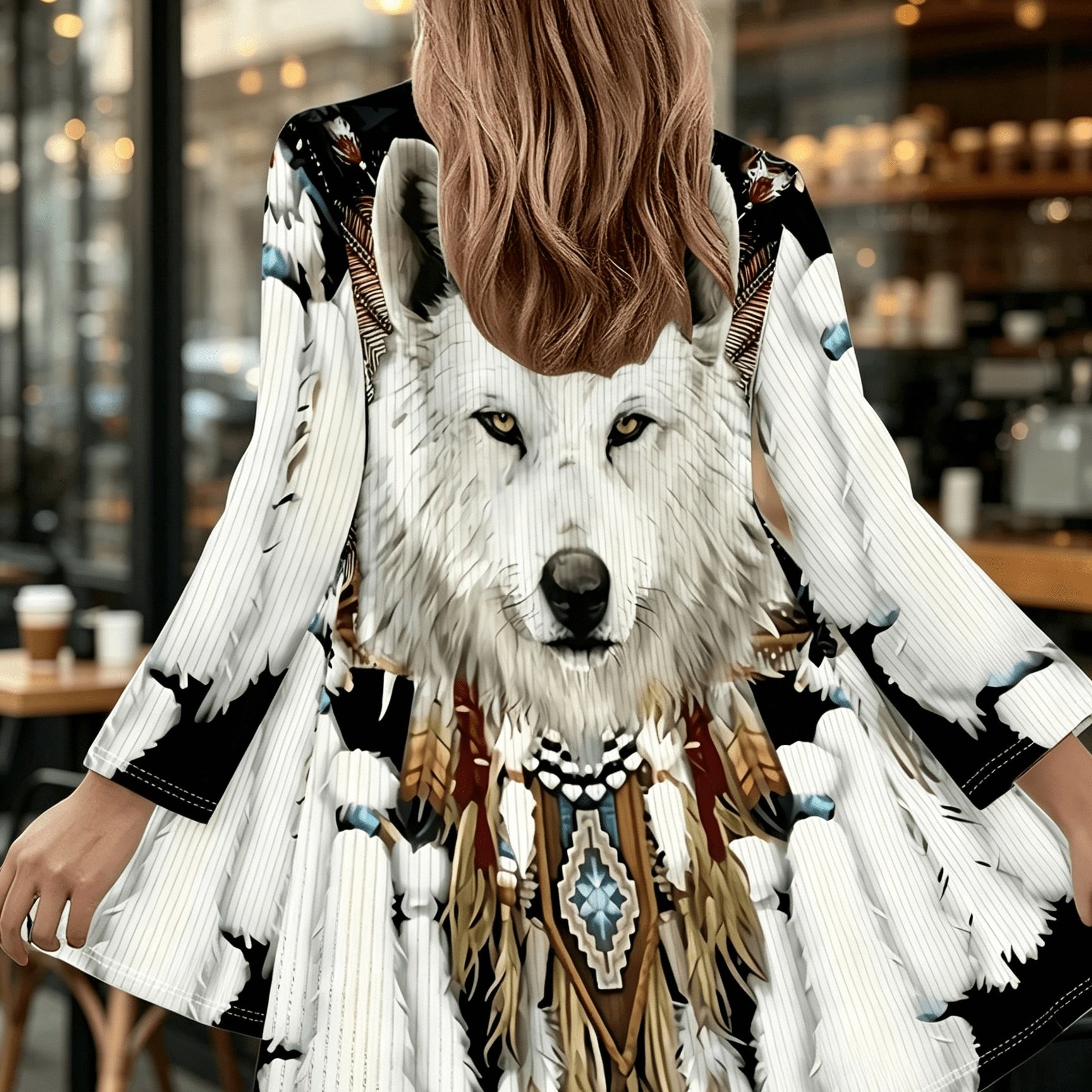 TEMU Cardigan Bohème pour Femme à Devant Ouvert avec Imprimé Blanc, Veste Kimono Vintage à Totem Géométrique, Couvre-Maillot Léger et à Drapé,