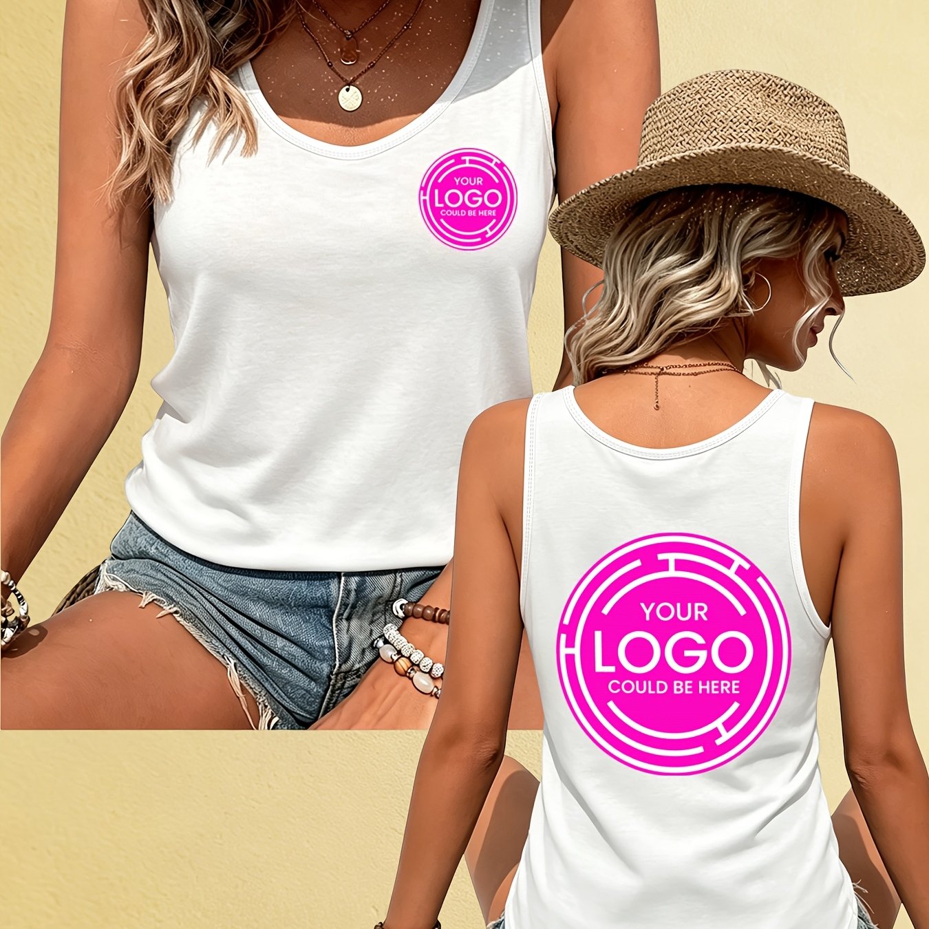 TEMU Canotta da donna personalizzata, stampata, senza maniche, T-shirt casual, abbigliamento per , stile moda versatile, personalizzazione fronte e