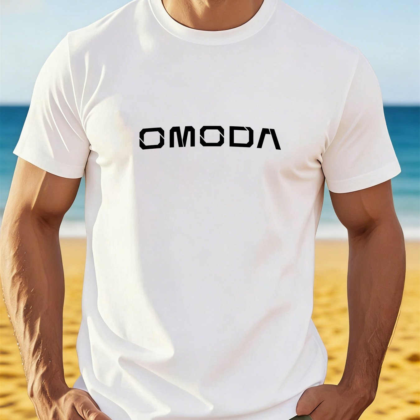 TEMU Geometric Art Letter Print Men's Casual Sports T-shirt, Summer Neck Short Sleeve, Fashionable , Soft Comfortable Non-stuffy Quick-dry Breathable