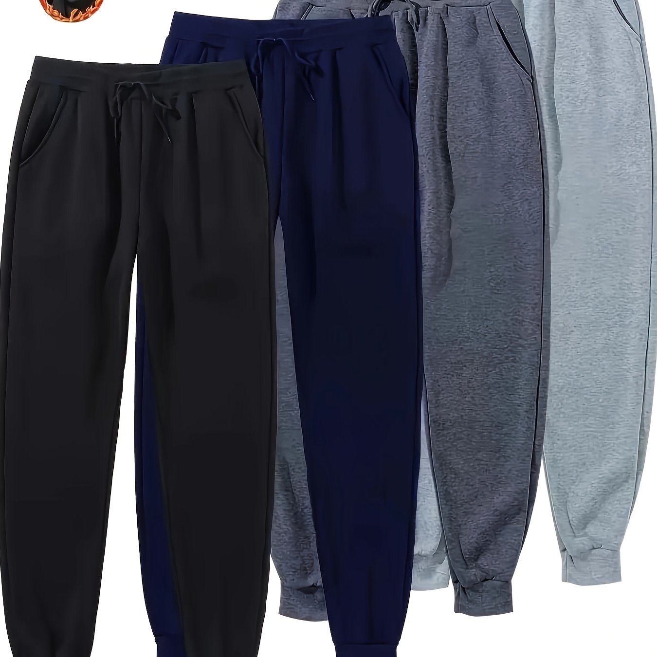 4pcs Men' Color Drawstring Joggers, Suitable For Daily Wear, Winter And Autumn Plush Joggers