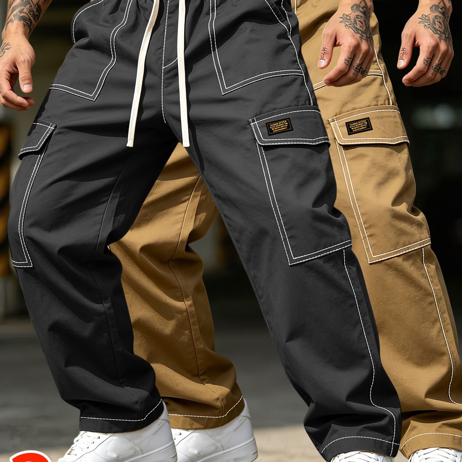 TEMU 2pcs Men's Fashion Cargo Pants â Trendy Design, Men's Multi-pocket Casual Trousers, Drawstring Waist Fits All Waist Sizes, Suitable For