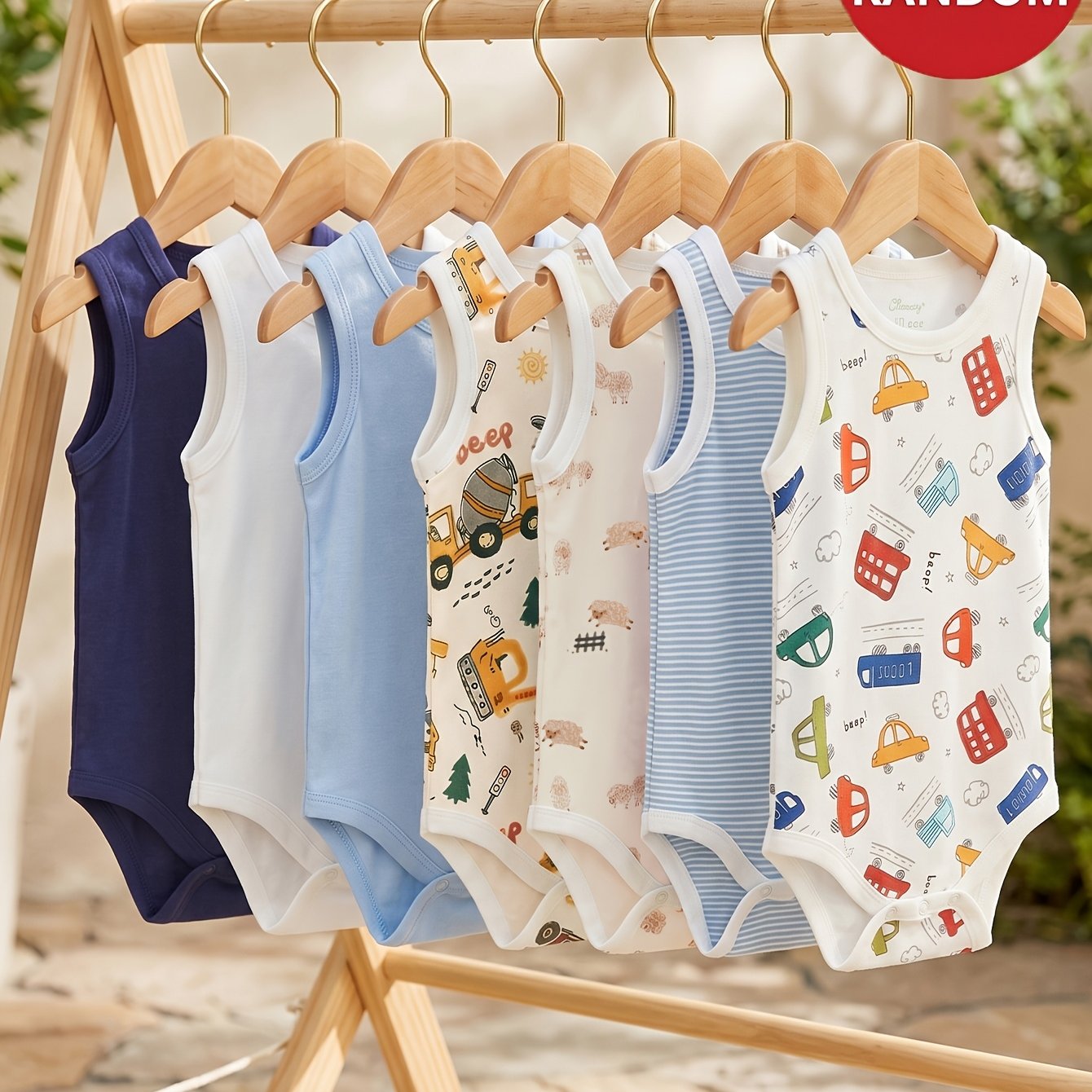 Image of Minieggs Random 3pcs Baby Boys' Comfortable Casual Round Neck Sleeveless Striped & Graphic Print Bodysuit, Versatile For Summer Casual Attire Cute Print Soft Matiral, Perfect For Outdoor