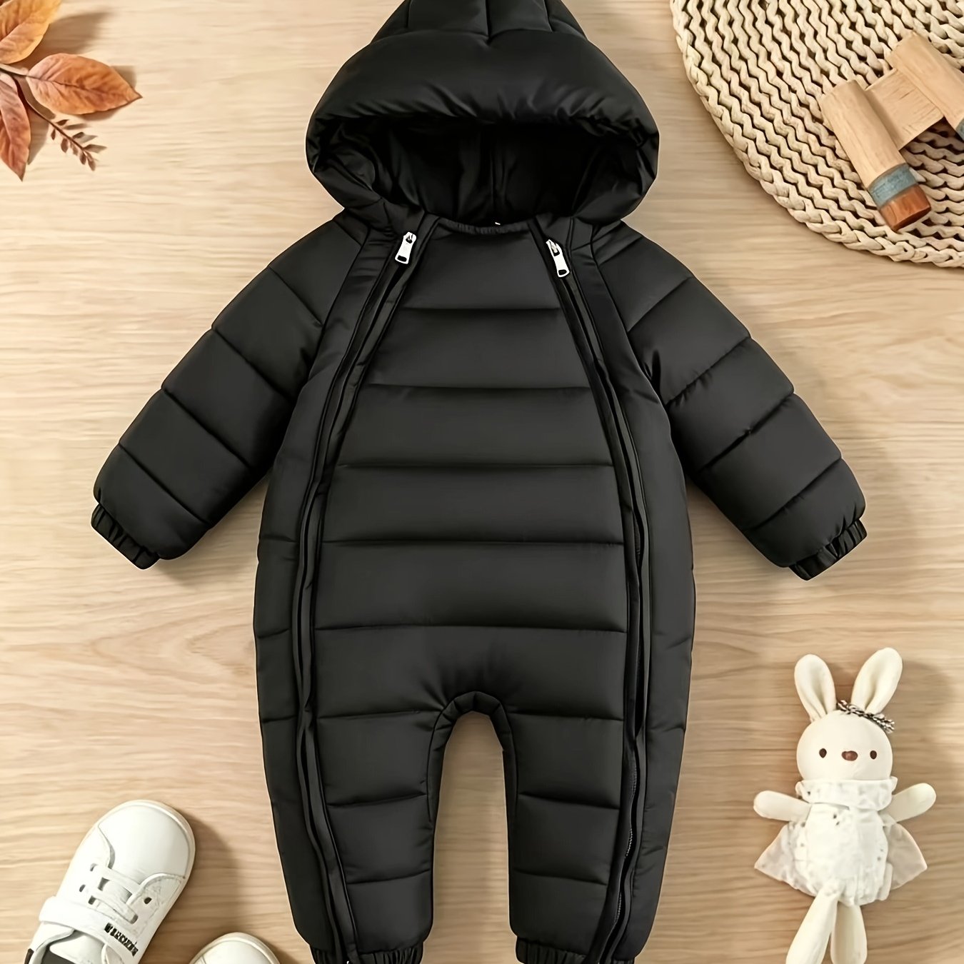Image of Baby Winter Jumpsuit Double Zipper Cold-proof Suit Bodysuit Winter Warm Outing Christmas Thanksgiving Halloween Easter Baby Gift Cute Hat Bodysuit, For Outdoor