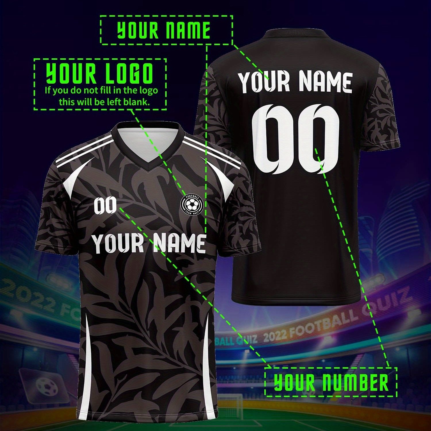 TEMU Tenue de soccer athlétique à col en V, confortable et ajustée, personnalisation du nom, du numéro et du LOGO, pour les fêtes et les événements
