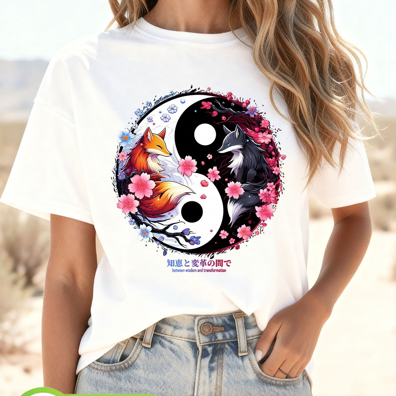 TEMU A Yin Yang Fox And Cherry Design Pure T Shirt Women's T Shirt High Quality T Shirt Spring Summer Casual Wear For Who Love Mystical Art