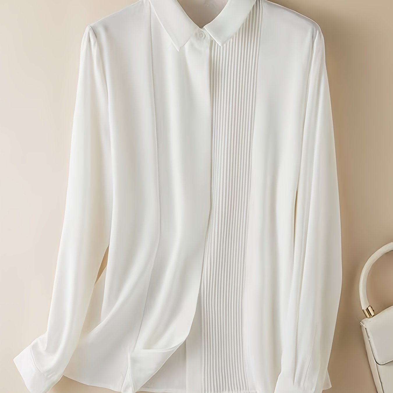TEMU Chemise plissée de couleur unie pour femme, blouse artisanale à manches longues, haut tendance pour femme