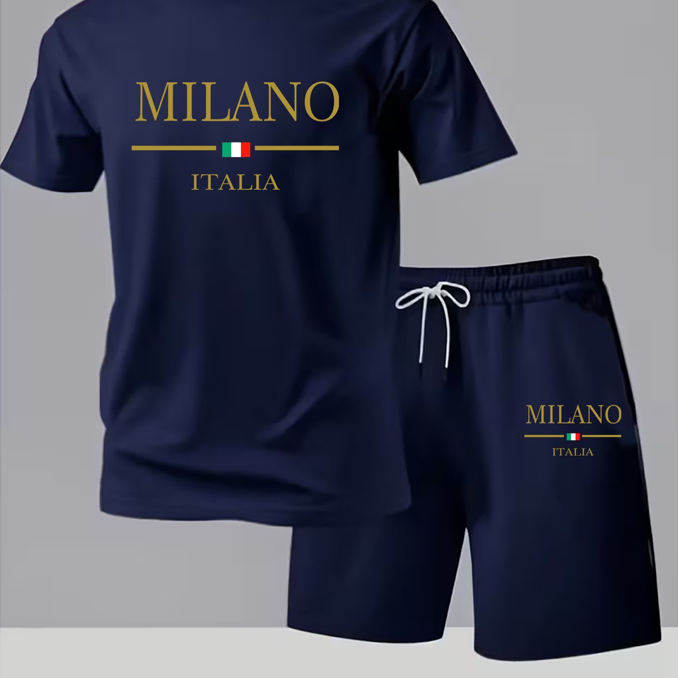 TEMU Men's Casual Sport 2pcs Set - Daily Outing Outfit, Letter Print Summer Trendy Fashion Short Sleeve Crew Neck Creative Quick- T-shirt   Shorts,