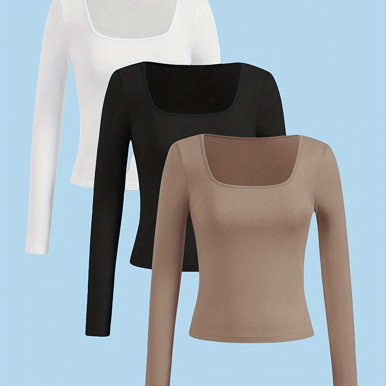 Women' And Stylish Square Neck Slim Fit Long Sleeve Top 3pcs Set