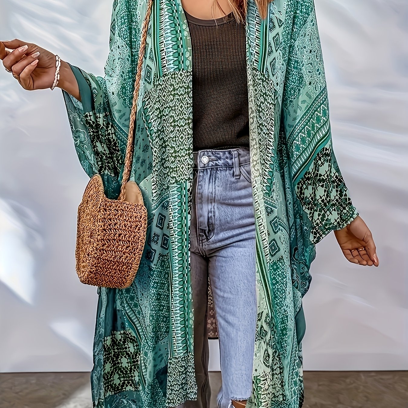 TEMU Chaqueta de larga para mujer, bohemia, casual, elegante, para vacaciones de playa y verano
