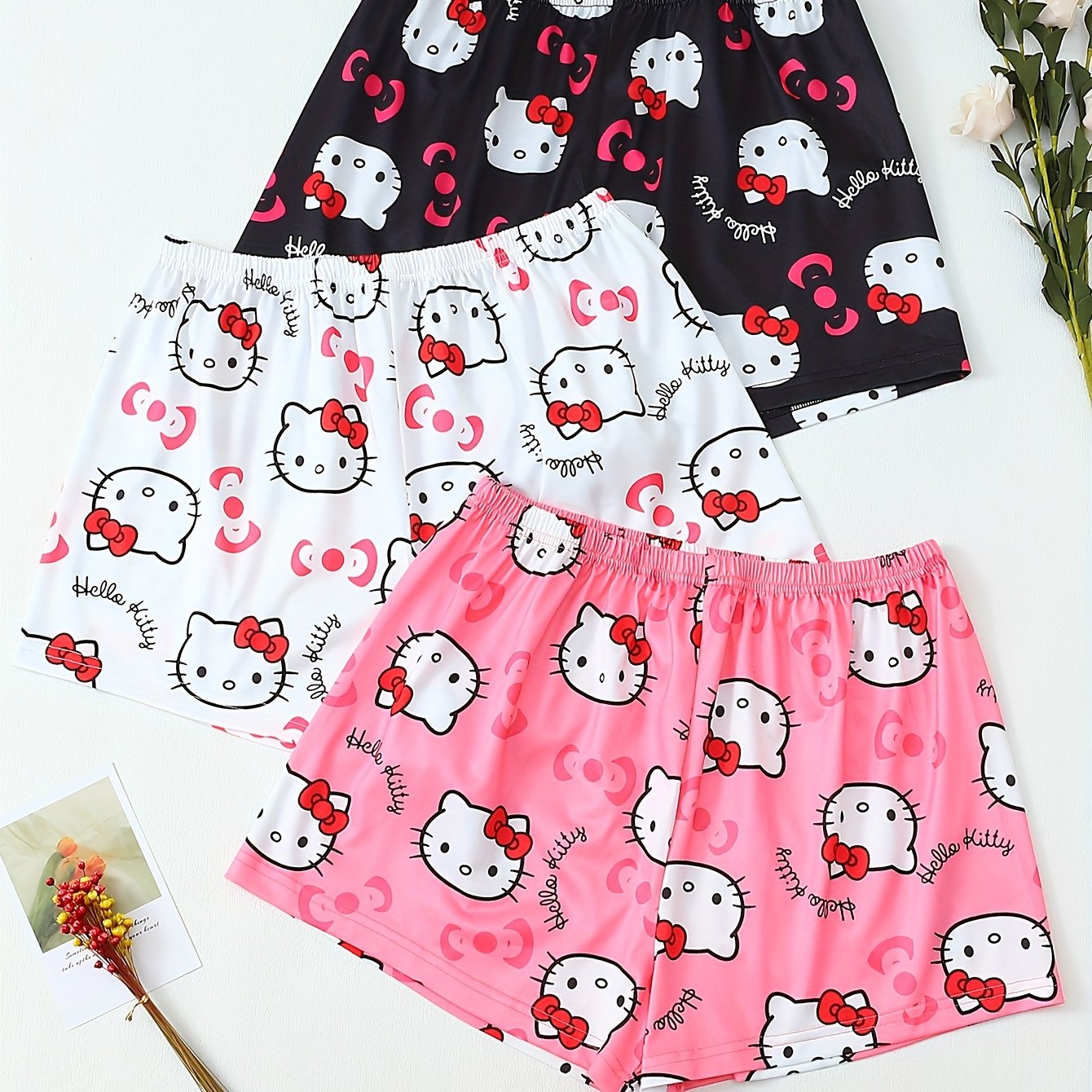 E-shop Autorisiertes Set mit 3 Hello Kitty Damen-Nahtosen, süße Cartoon-Shorts, für sommerlichen mit weichem, transparentem Material, ideal zum