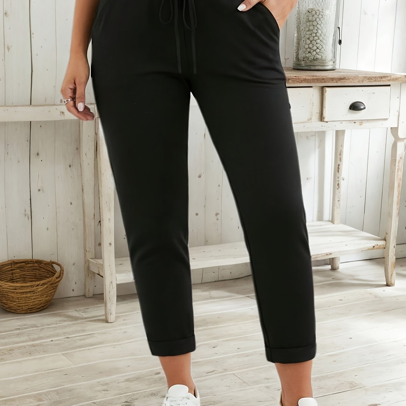 E-shop Plus Size - Plus Size - Plus Size Geeignete Damenhosen in großen Größen, enge, weiche, elastische Freizeithosen, Schwarz, bequeme Frühlings,