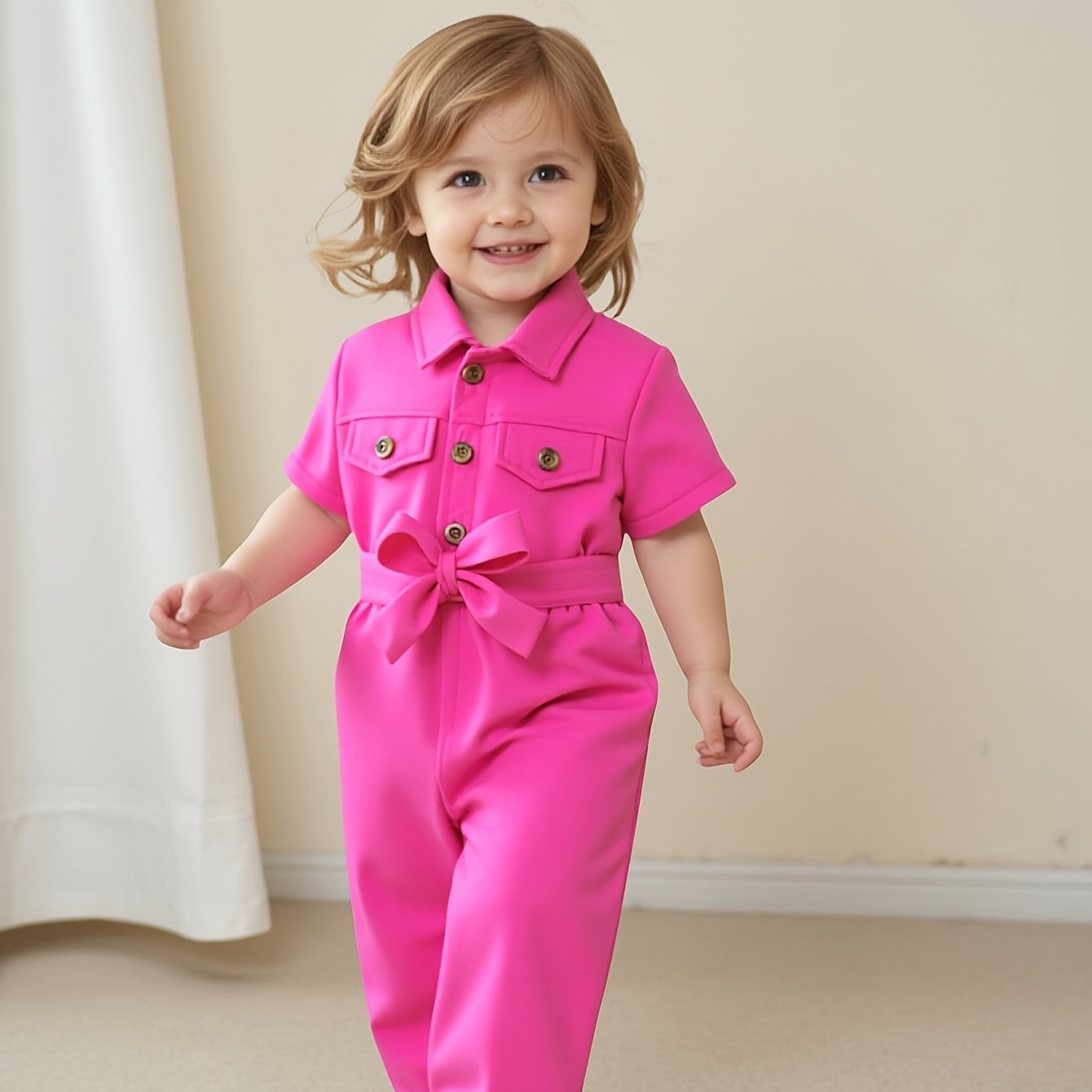 Image of Cute Baby Girl Summer Short-sleeve Romper Set For Outdoor Casual Wear, Includes A Romper And A Belt, Back To School