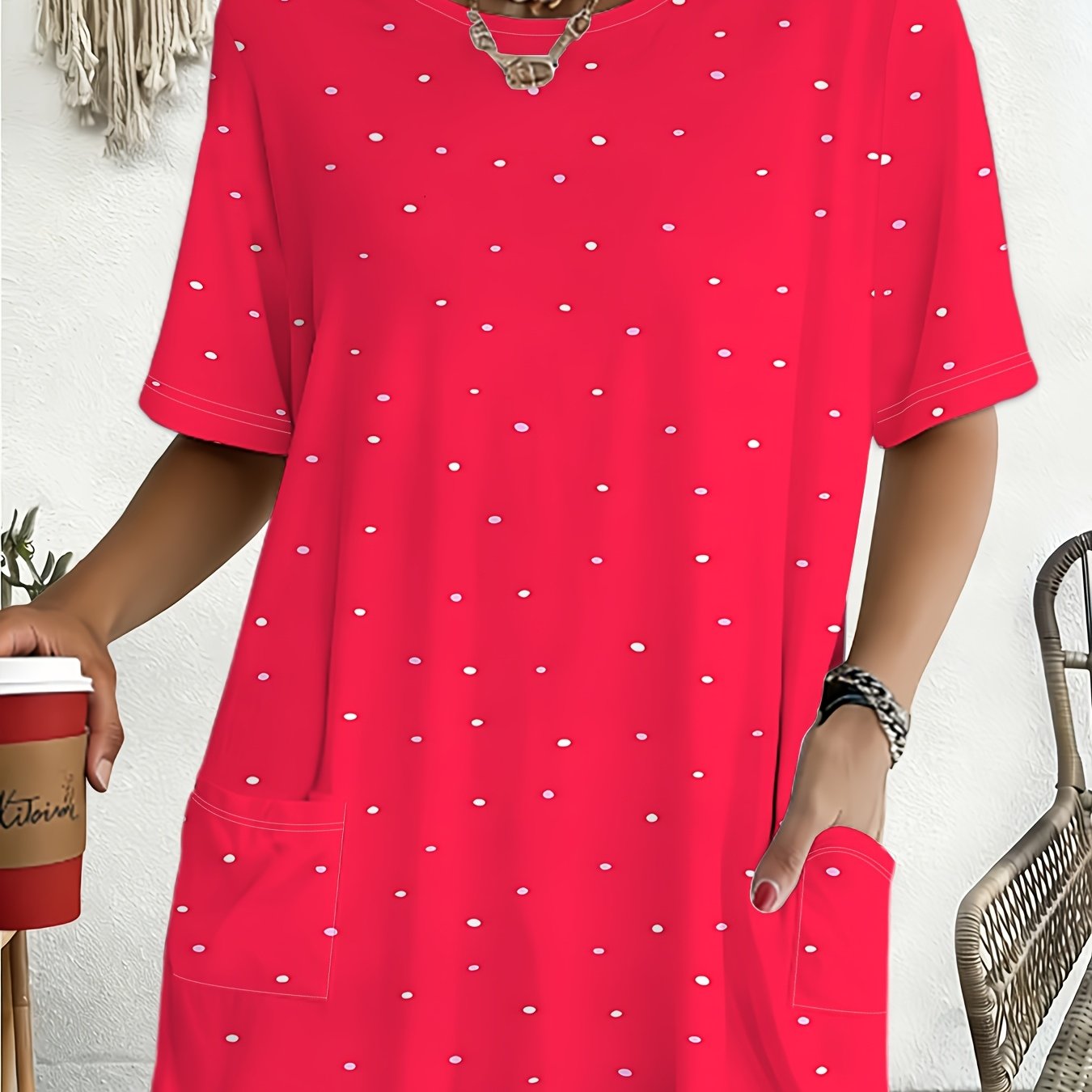TEMU Plus Size Polka Dot Printed T-shirt For Women
