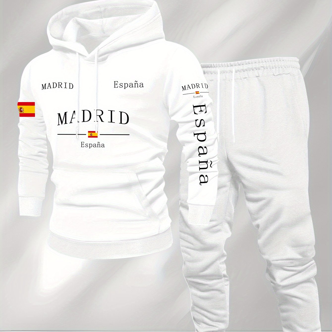 TEMU Comfortable Sweatshirt And Long Pants Set, Stylish Men's Casual Hoodie, Drawstring Comfy Leisure Trousers, Suitable For Everyday Wear