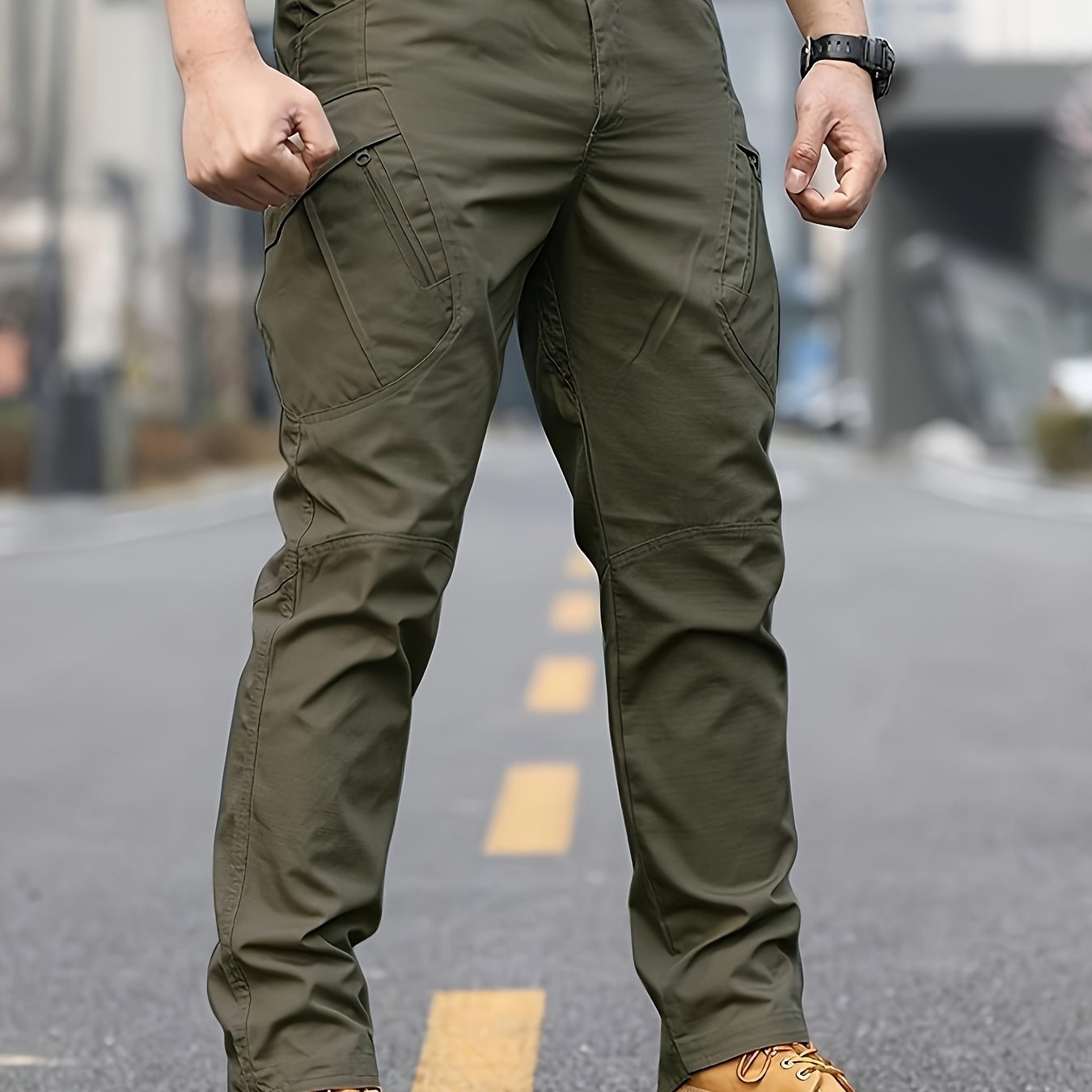 TEMU Men's Solid Color Cargo Pants With Drawstrings, Casual Comfy Outdoor Mountaineering Trousers As Gift