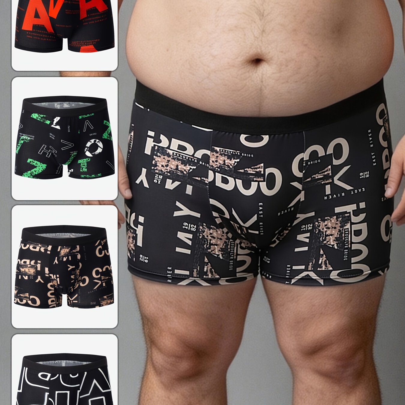 TEMU 4pcs Plus Size Men's Underwear, Casual Boxer Briefs, Breathable Comfortable Stretch Boxer Trunks, Athletic Shorts, Plus Size