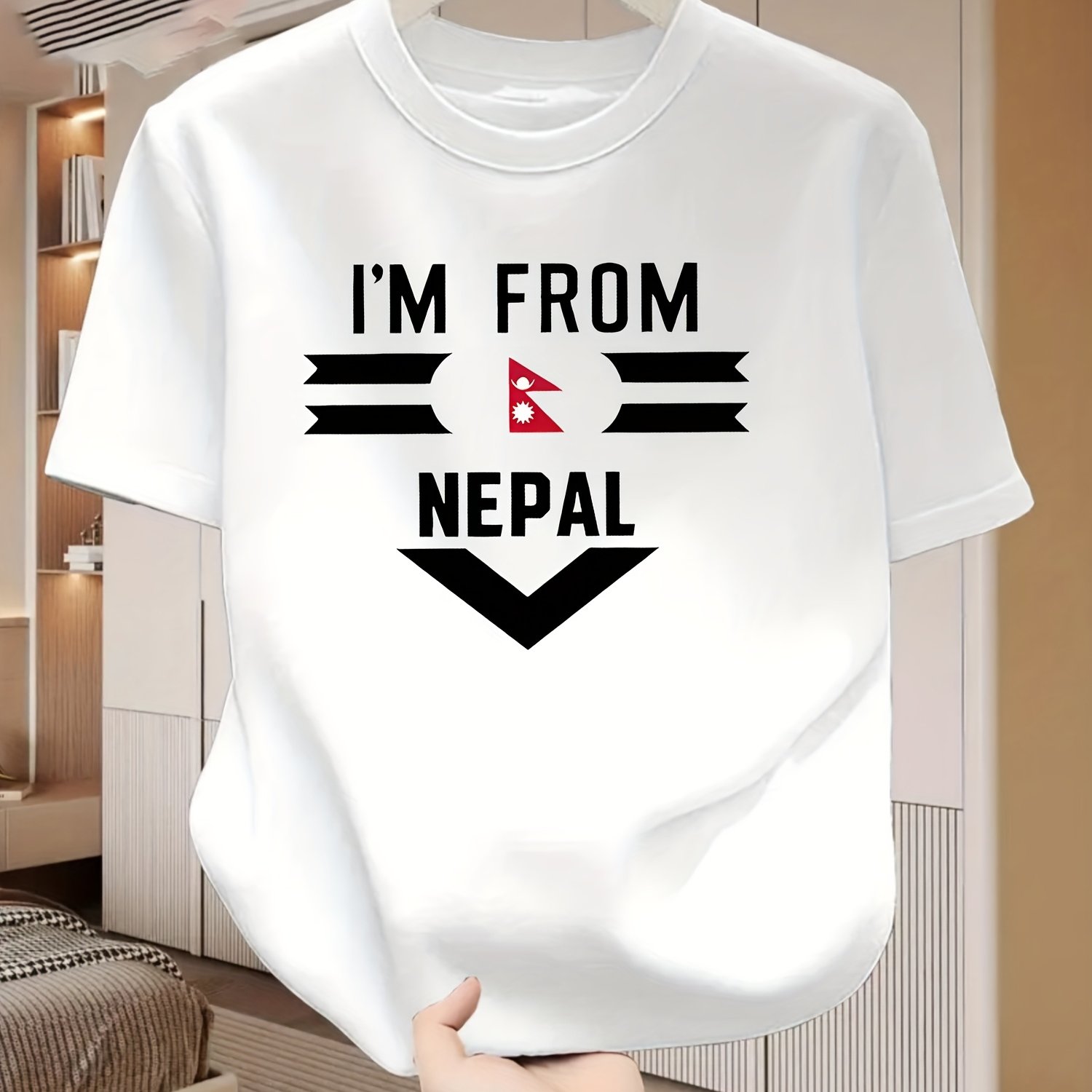 TEMU Fashionable Casual Men's Short Sleeve T-shirt | Nepal Flag Pattern, Crew Neck, High-quality, Perfect For , Ideal For Festive Gatherings And