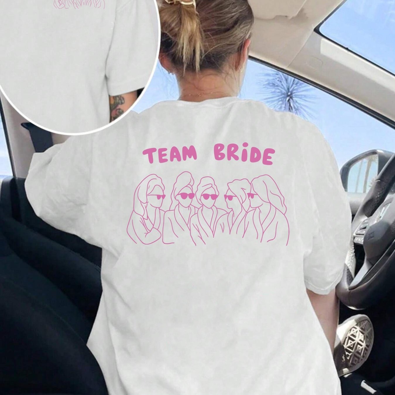 E-shop Doppelter Blumendruck, bedruckte kurze Ärmel vorne und hinten, Brautparty, Hochzeitsparty bedrucktes Rundhals-Damen-Freizeit-Top mit kurzen