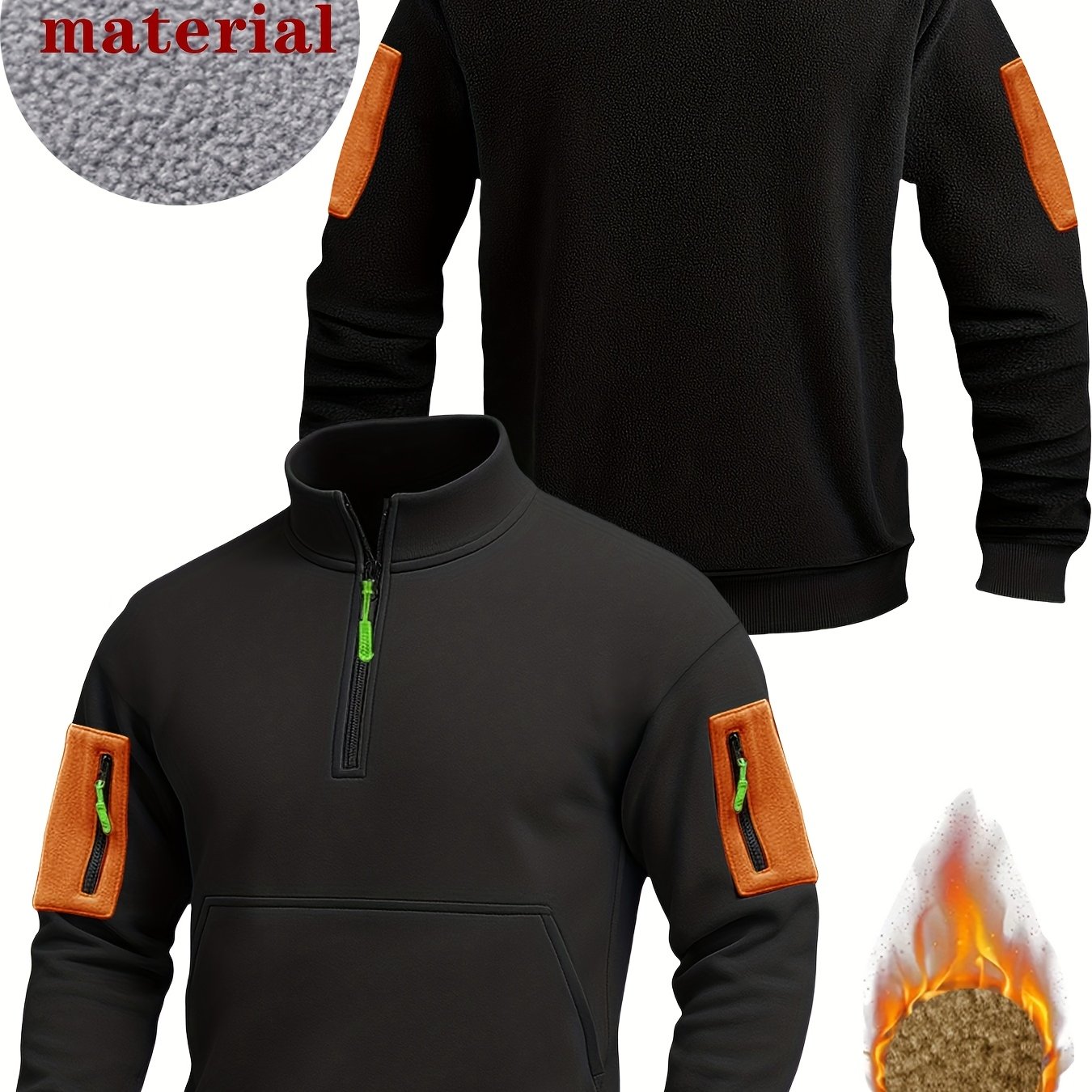 TEMU Sweat-shirt Tactique Homme Américain Demi-Zip, Haut de Sport Chaud en pour et l'Hiver, Pull de Fitness Décontracté avec Tissu Élastique, Coupe ,