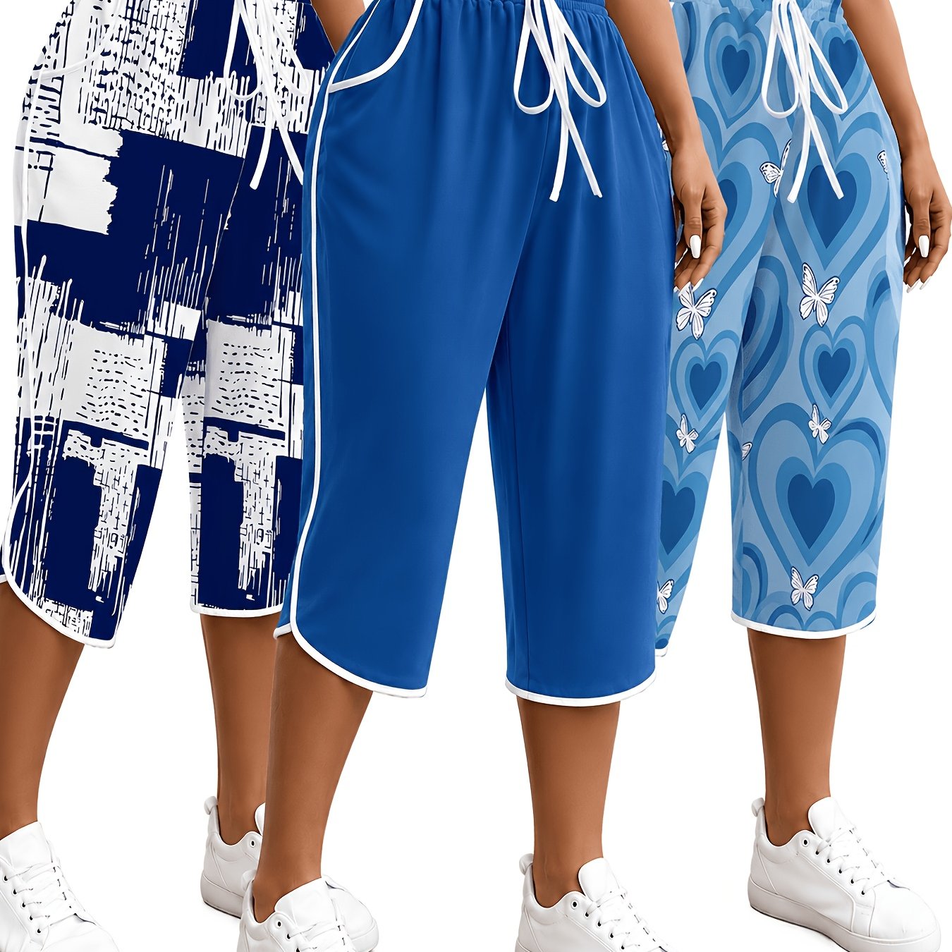 Fashionable Casual Plus Size Women's Color-blocking Print Design Three-piece Pants