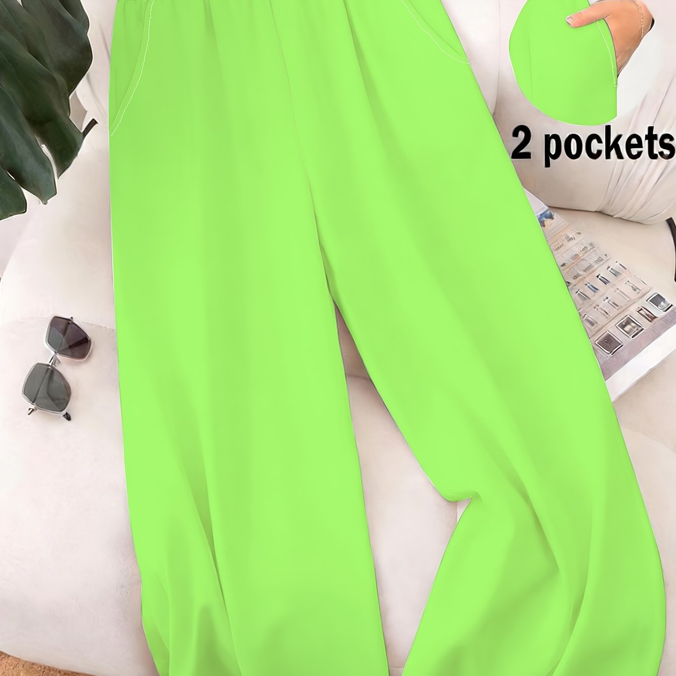 TEMU Solid Color Size-label Straight-leg Pants For Ladies