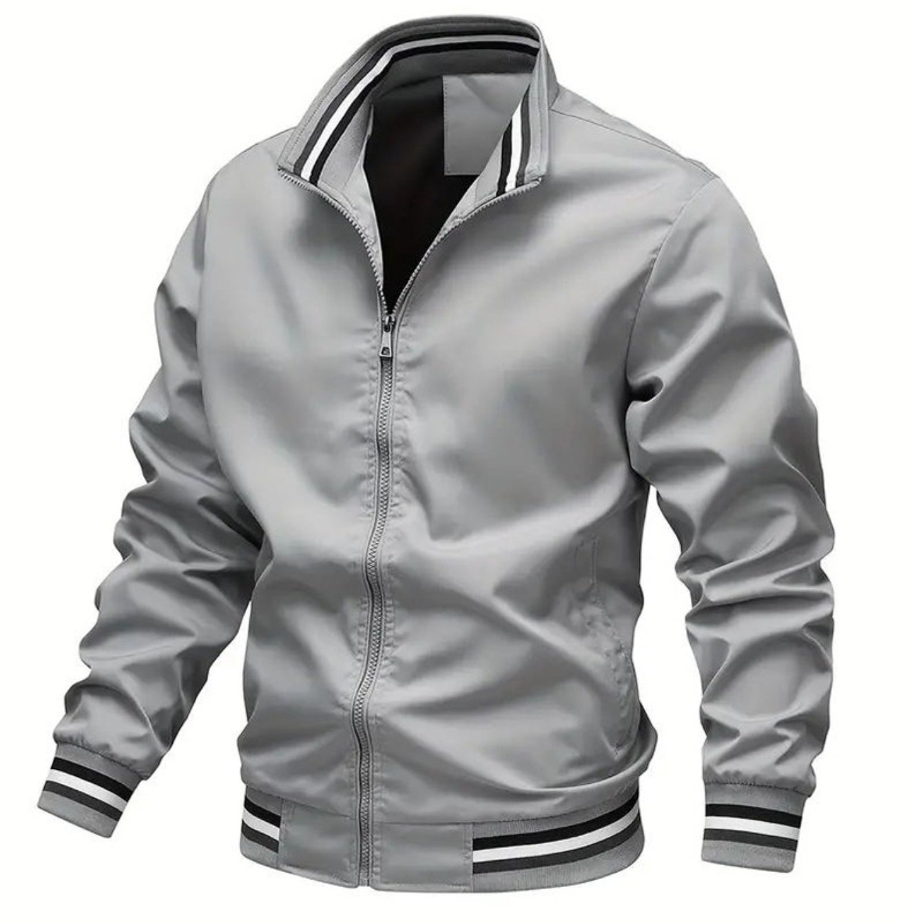 Image of Stand Collar Zip Jacket, Casual Sports Full Zip Outerwear (refer To Size Chart)