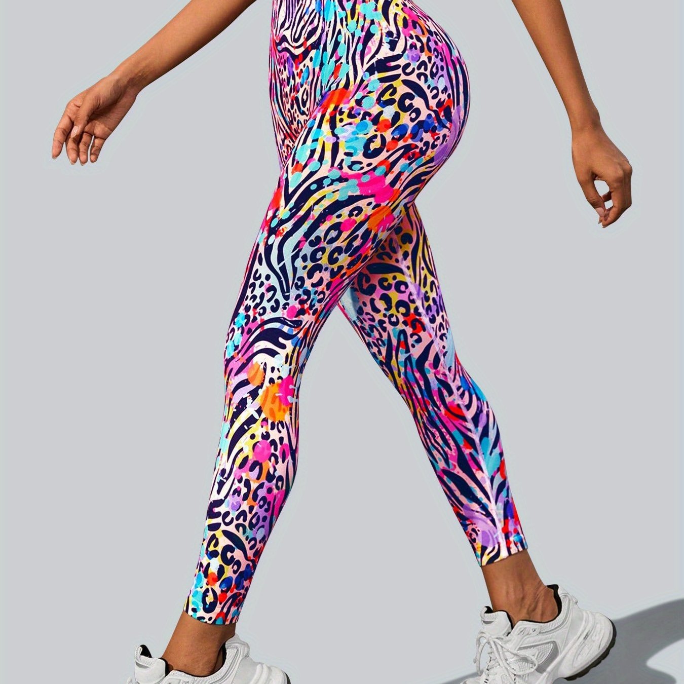 E-shop Damen High-Waist Yoga Hose mit Bauchkontrolle - Gestreifte Punktmuster Sport Leggings, 90% Nylon/10%, 4-Wege Stretch Geeignet für Laufen,