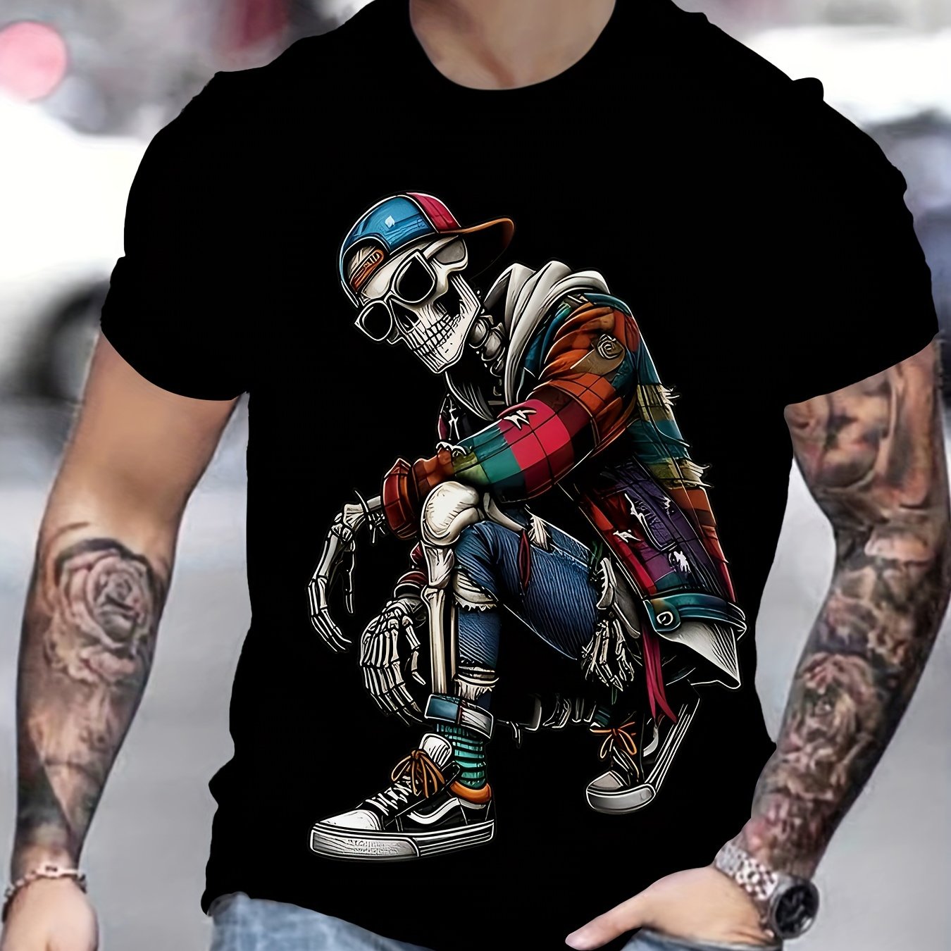 E-shop Herren 3D-Druck Mode-T-Shirt - Lässig, Atmungsaktives Polyester, Maschinenwaschbar, Rundhalsausschnitt, Nicht Durchsichtig - für den Sommer