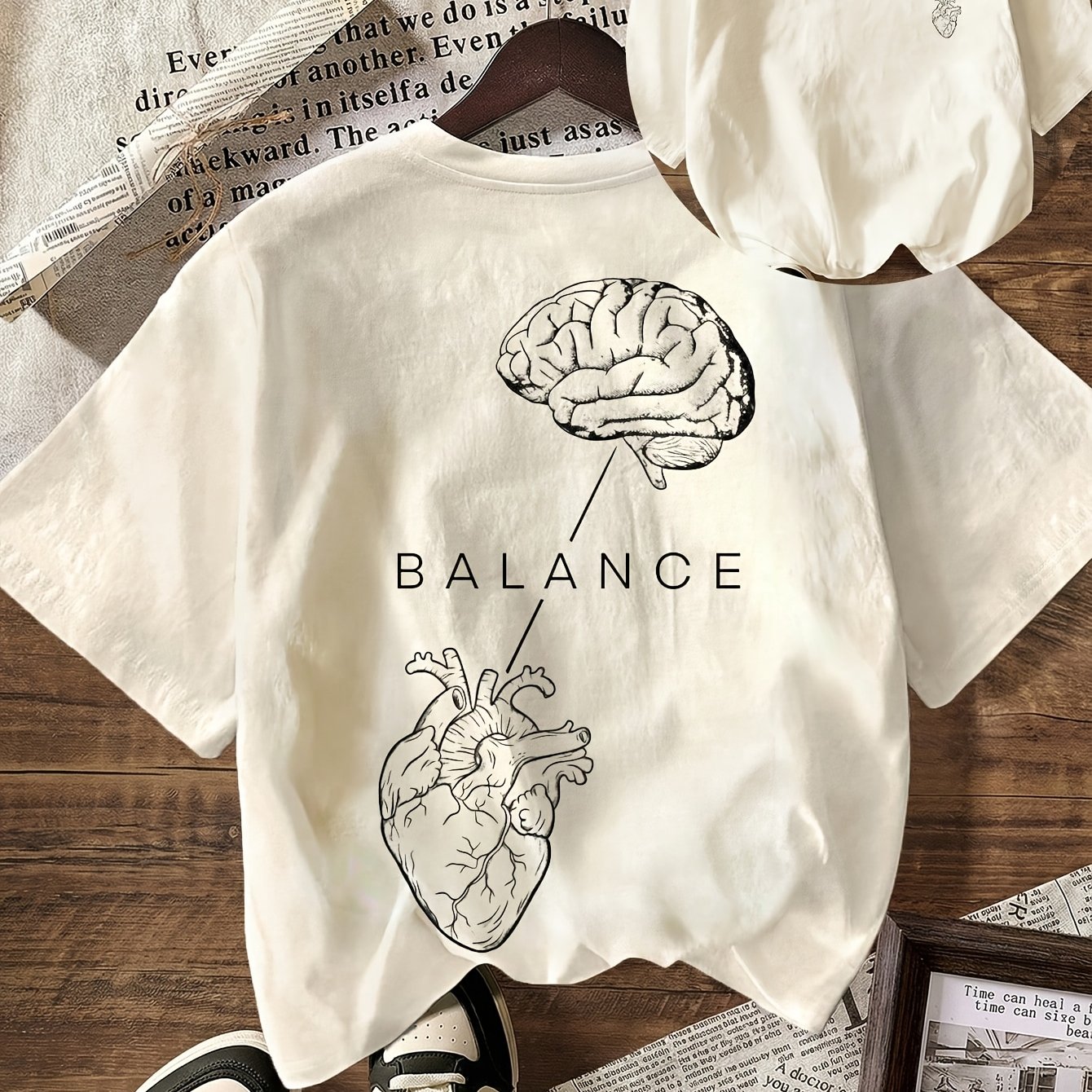 TEMU T-shirt da donna Cuore e - Scritta Mindfulness e Cinesi, Maglia da Donna Corta per Abbigliamento Casual, Lavabile in Lavatrice, Non- Maglietta
