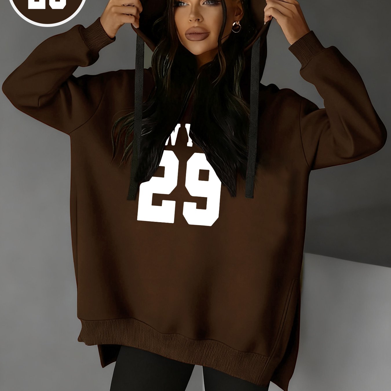 TEMU Women's Fashion Side-cut-out Hooded Drawstring Sweatshirt For Autumn And Winter, Y Hooded Sweatshirt, Casual Wear, Print |