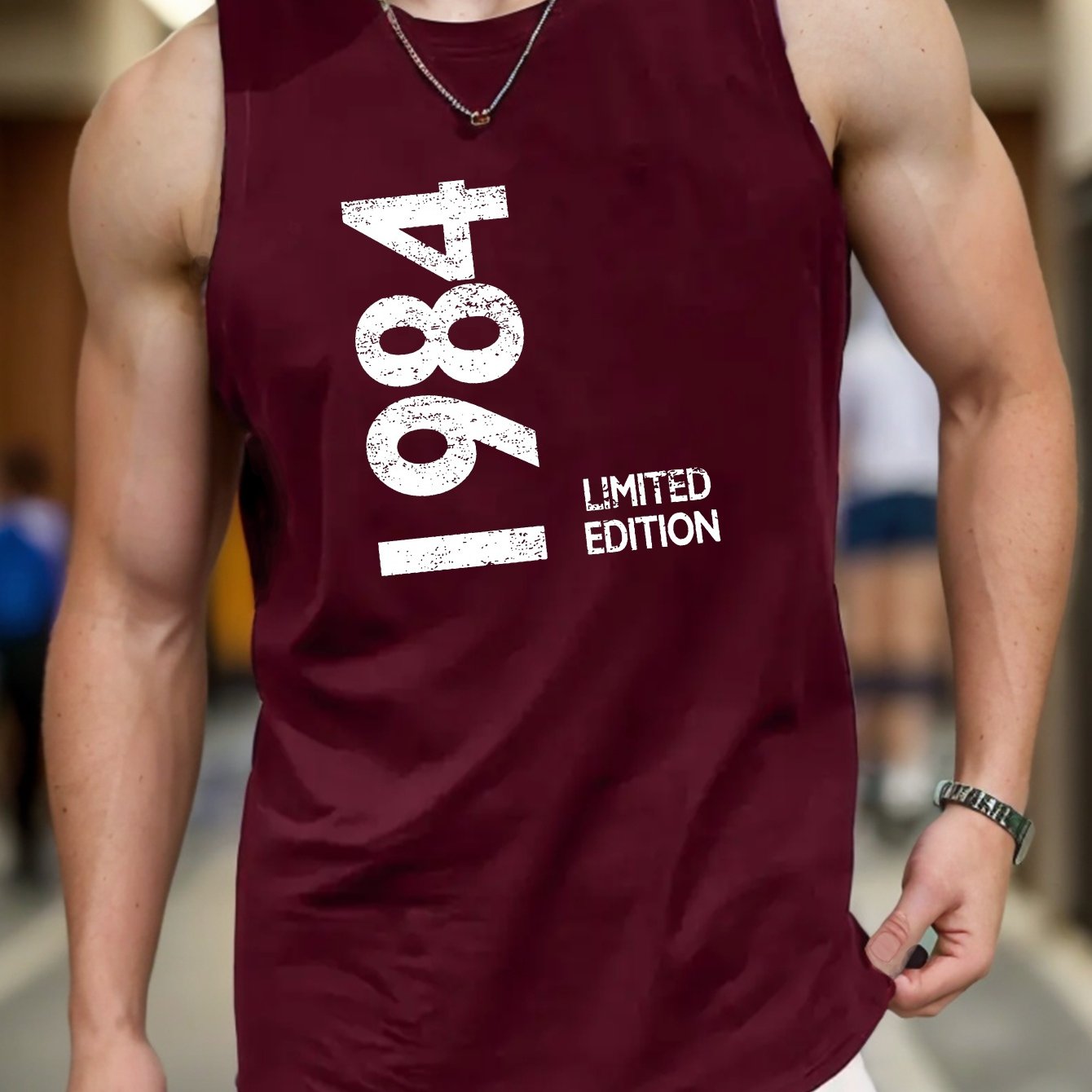 TEMU 1984 Limited Edition Print Sleeveless Vest For Men, Mesh Breathable Quick Dry Summer Sports Tank Top