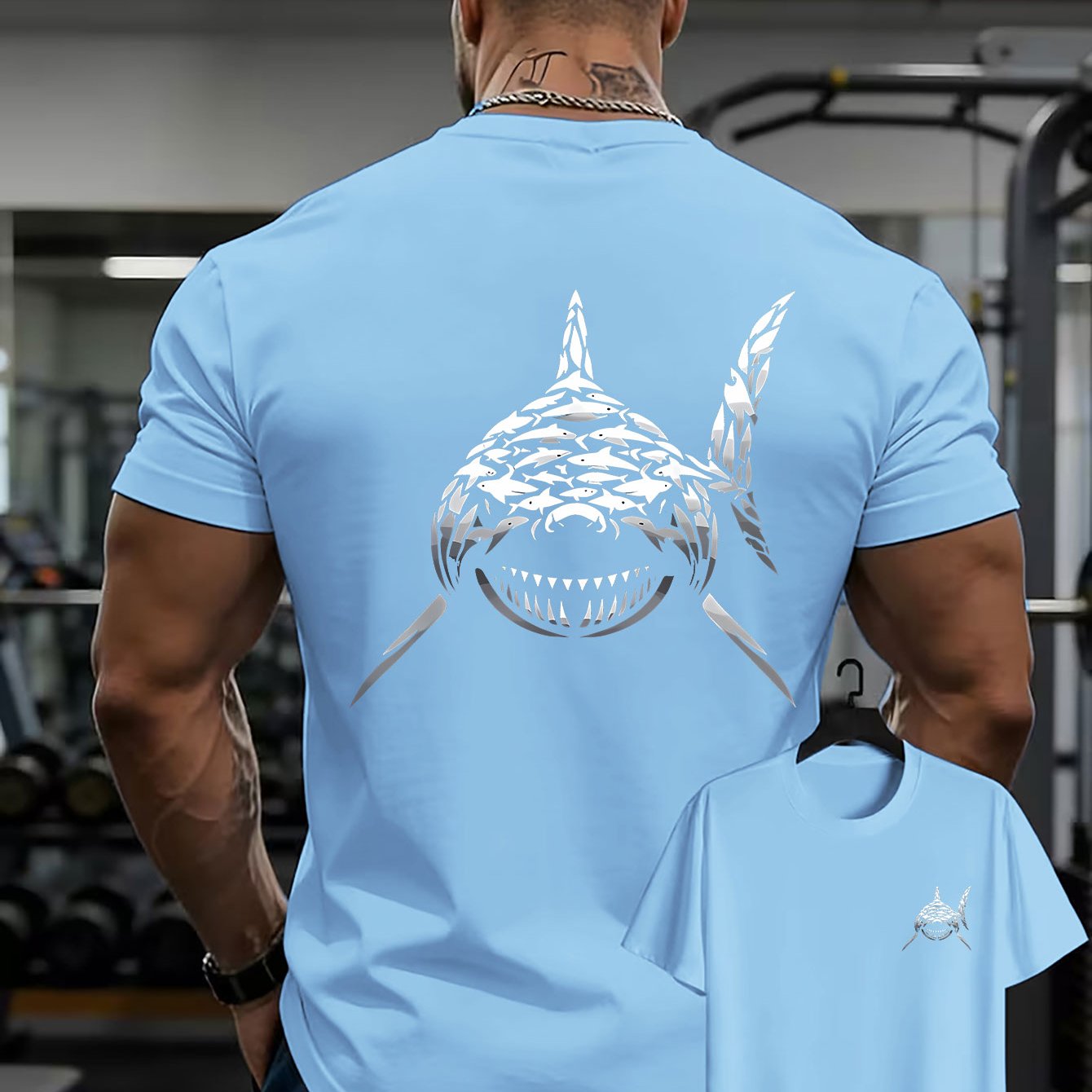 TEMU T-shirt décontracté pour homme avec impression de motif sur le devant et l'arrière, confortable et respirant, t-shirt d'art sur marine avec