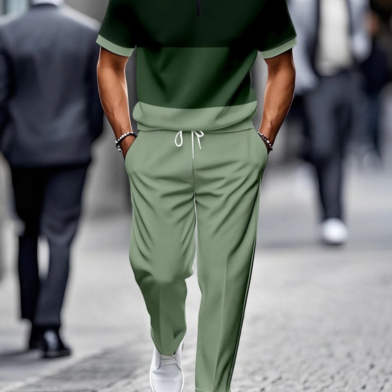 Two-piece Set [new Summer] Men's Casual Fashion Loose Stand Collar Short Sleeve And Pants Set Sportswear - Stand Collar Half- And Pants