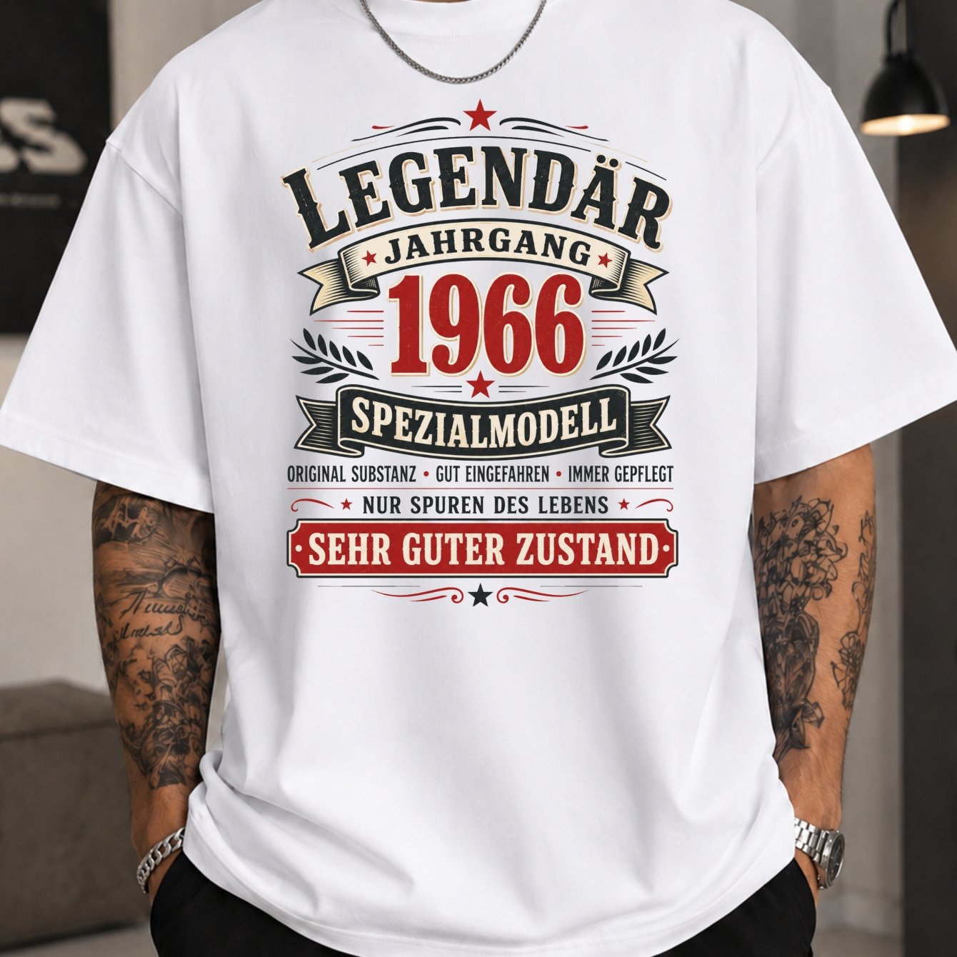 Men's T-shirt Vintage Year 1966 T-shirt German Special Model Badge Red Black Vintage Birthday Style Casual Graphic Style