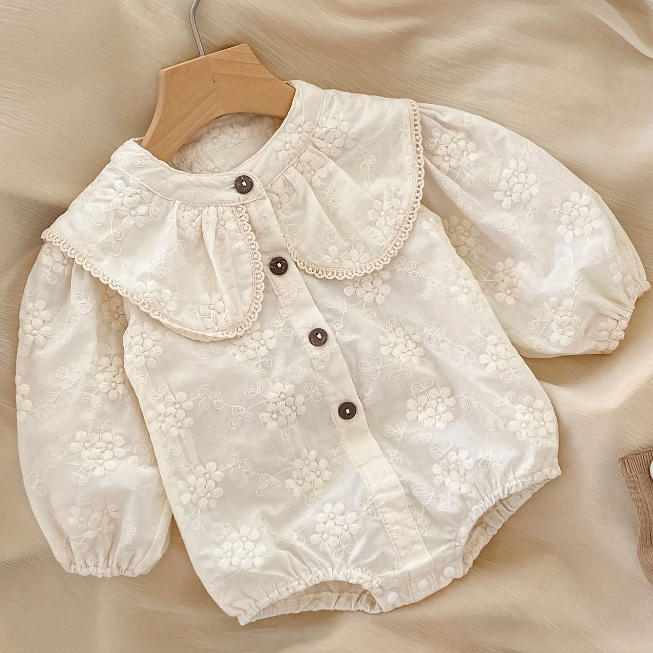 Image of Spring And Autumn Season Baby Girl Flower Embroidery Large Neck Long Sleeve Loose Triangle Sweetheart Jumpsuit Baby Crawl, Perfect For Outdoor