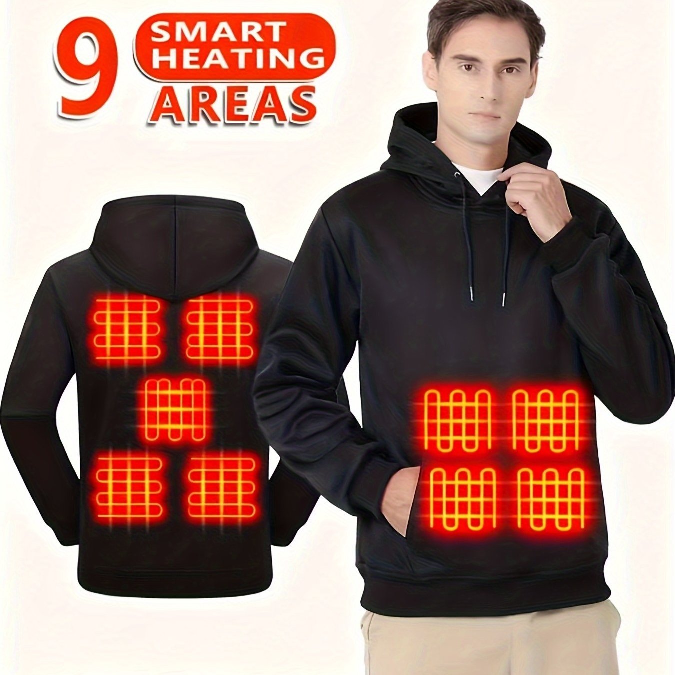 Image of Heated Hoodie, 9 Heating Zones, Fast Usb Heating, Adjustable Temperature, Ideal For Casual & Outdoor Sports. Power Supply Not Included