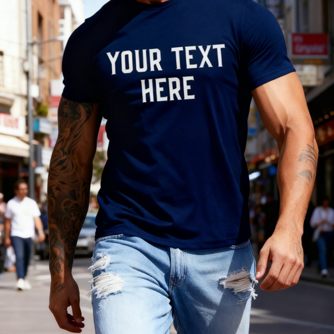 TEMU Personalized Custom Text/ Men's - Custom Name & Message, Custom Printing, Summer Short Sleeve Round Neck Casual Tee For Team Uniforms, Party