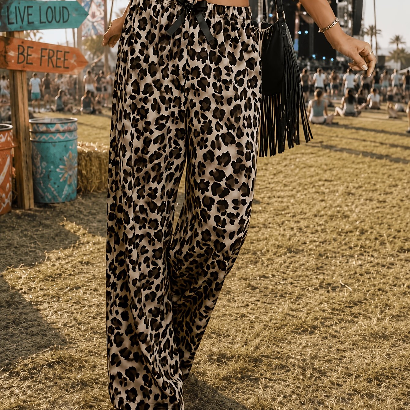 TEMU For Music Festival "26aw" Women's Pajama Pants Loungewear, 1pc, Casual Sleep Pants, Leopard Print Themed Comfortable Sleep Pants Lounge Pants,