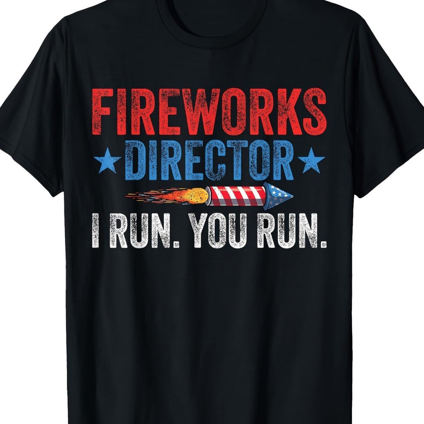 TEMU Men's Day Graphic Tee Featuring The Slogan ', You Run' In Red, Blue, And Black With American Flag Colors. Heavyweight Crew Neck Shirt Suitable