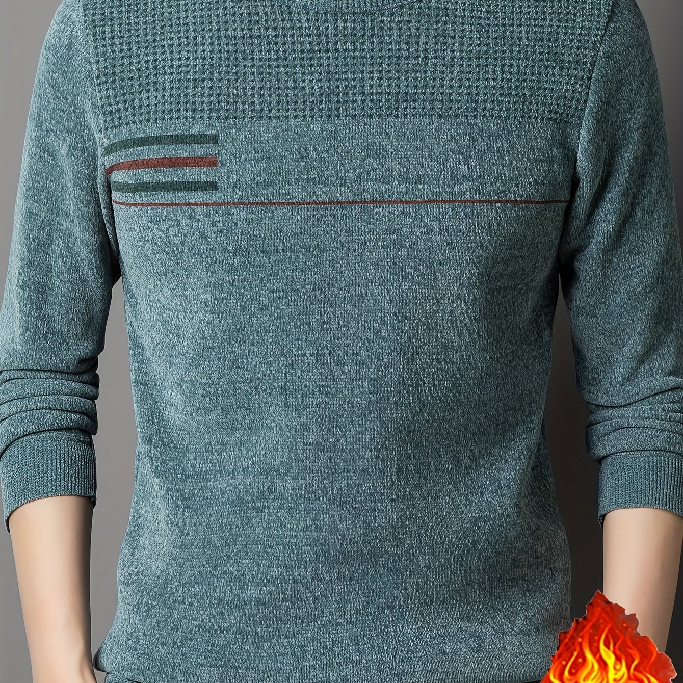TEMU Fall Winter 's Long Sleeve Round Neck Sweater, Design- Striped Thickened Fleece Chenille, Soft - Knit Pullover, Trendy Striped Contrast Top
