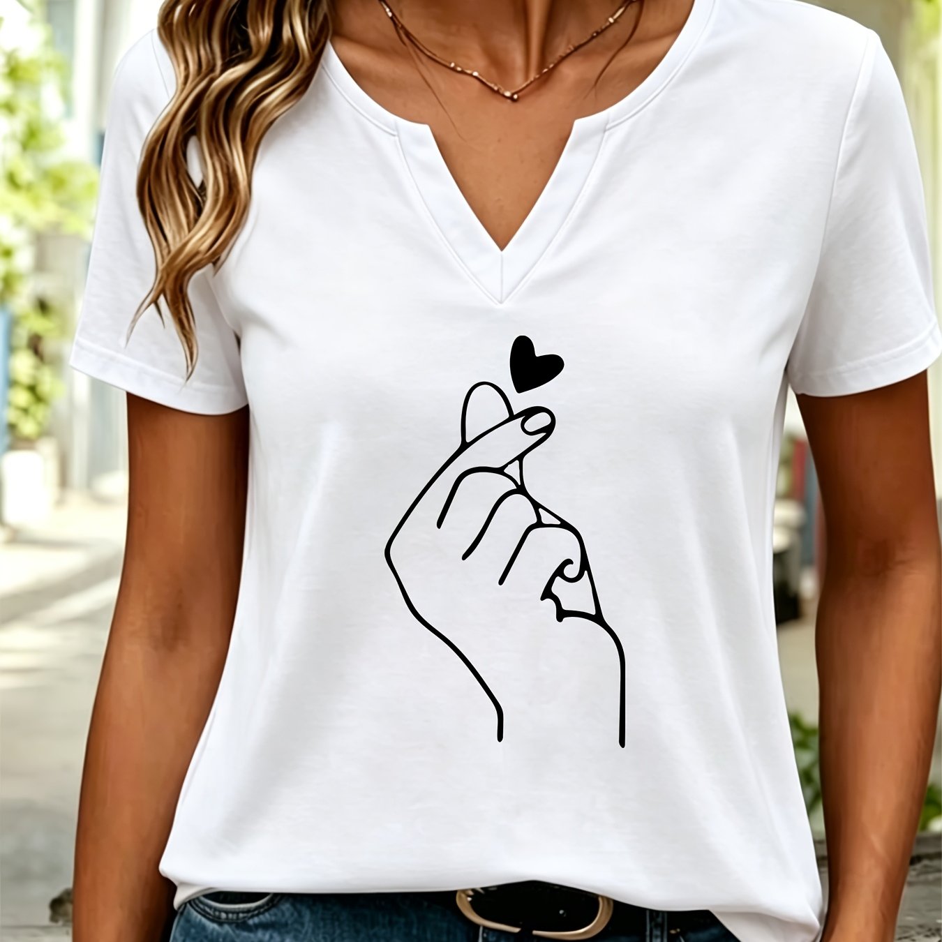 TEMU Patterned Printed Women' S V-neck T-shirt Short Sleeves Casual T-shirt Women's Clothing.
